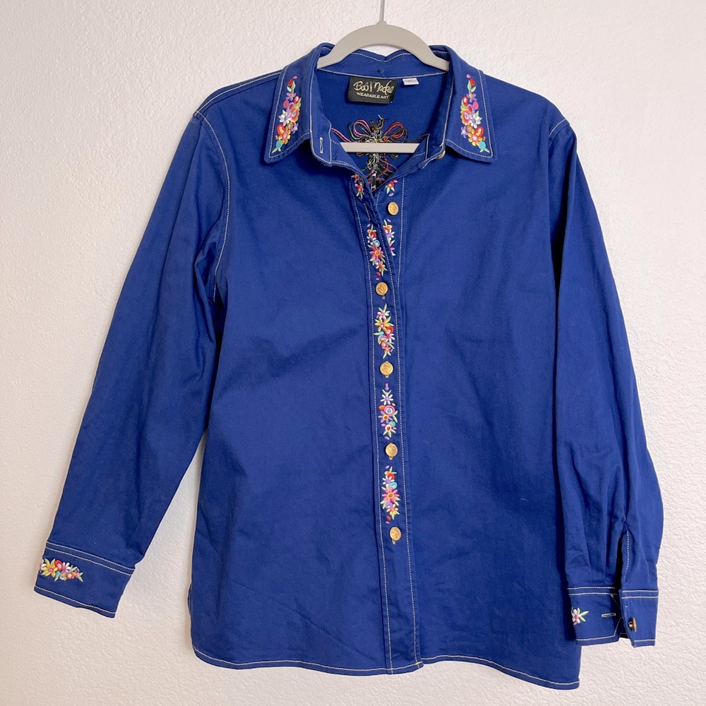 Bob Mackie wearable art novelty print button down top size medium